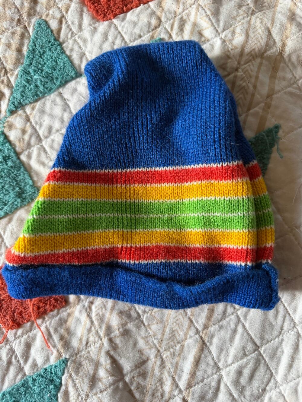 Wigwam Blue Rainbow Stripe Knit Beanie Hat 100% Wool Winter